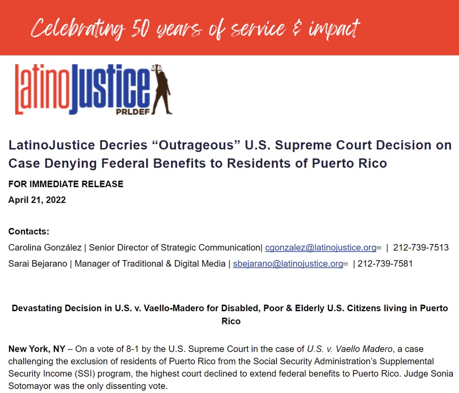 Latino Justice PR press release